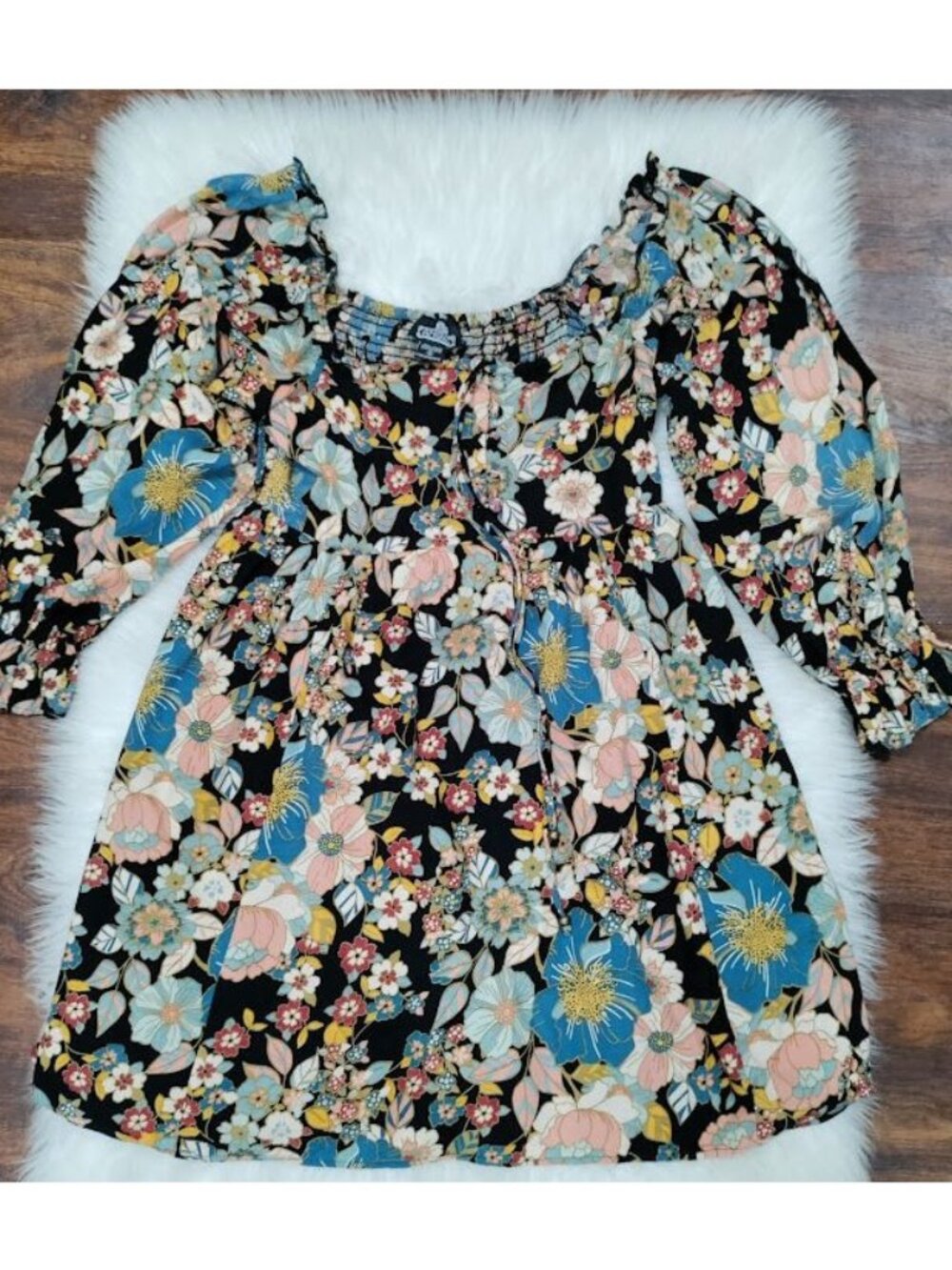 Angie SZ Small Off-Shoulder Floral Festival Babydoll Dress Boho Fairy Artsey - Picture 8 of 11